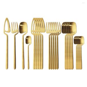 Flatware Sets 24Pcs 304 Stainless Steel Dinnerware Set Gold Tableware Knife Dessert Fork Spoon Cutlery Dinner Silverware Gift Drop