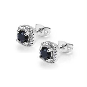 Stud Mens Hip Hop Kolczyki Biżuteria Wysokiej jakości moda okrągła złoto Sier Sier Black Diamond Earring dla mężczyzn 3425 Q2 Drop dostawa dhrys