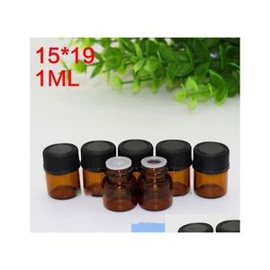 Paketleme şişeleri 5400pcs/lot 1ml 1/4 dram amber cam esansiyel yağ numune tüpleri başına mini kahverengi fiş ve siyah kapaklar ile dhs damla del otznv