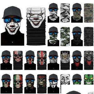 Bandanas Outdoor Cycling Scarf Magic Bandana Skeleton Face Mask Joker Flag Sport Pannband f￶r skidmotorcykel Fiske Drop Delivery F DHLGN