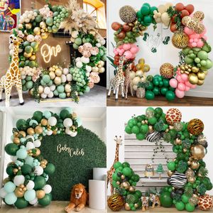 Andra dekorativa klistermärken 1 Set Jungle tema Green Wreath Arch Kit Gold Balloons 4D Chrome Foil Ball Party Decorations Wedding Boys Birthday Baby Shower 230111