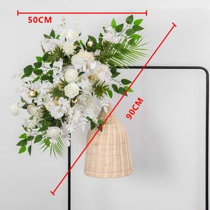 Decorative Flowers 45/90cm Creative Artificial Flower Row Arrangement Centerpiece Ball Party Wedding Arch Backdrop Decor Cornor Wall Garland