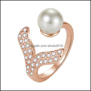 With Side Stones Sweet And Delicate Fish Tail Inlaid Pearl Ring Hand Imitation Shell Mermaid Drop Delivery Jewelry Dhugc