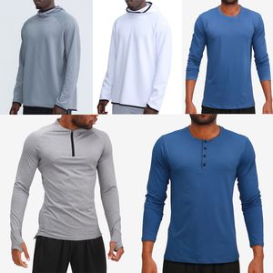 Mens Lu-Lulemen Outfit Hoodies T Shirts Yoga Hoody Tshirt Lulu Sports Raising Hips Wear Elastic Fitness Tights Lululemen's