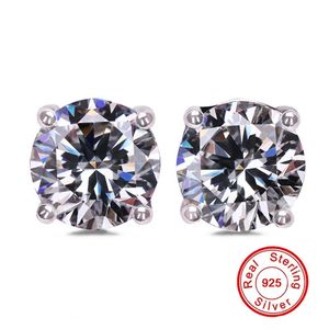 Big Stone Four Claws 5-8mm Round Created Moissanite Earrings for Women Men female Real 925 Silver Stud Earrings