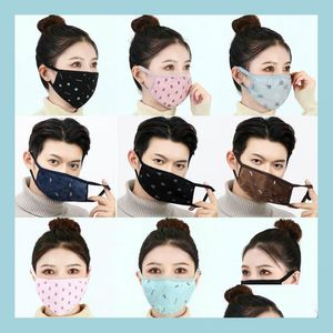 Party Masks Antidust Cotton Cloth Face Printed Mask Unisex Man Woman Cycling Wearing Winter Fashion Blank White Black Drop Delivery Dhygg