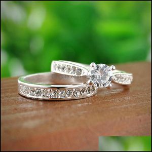 Band Rings Pretty Set For Women Men Bijoux Femme Fashion Jewelry Sier Crystal Engagement Wedding Drop Delivery Dh3I9