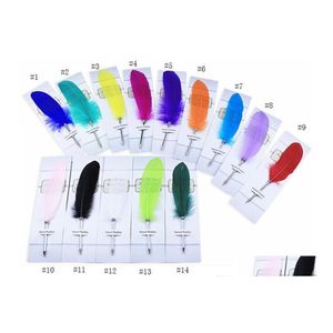 Bollpoint pennor 14Colors Fashion Feather Quill Pen Plush S￶t f￶r br￶llop Presentkontor Skolan Supplie SN427 Drop Delivery Busi DHQXC