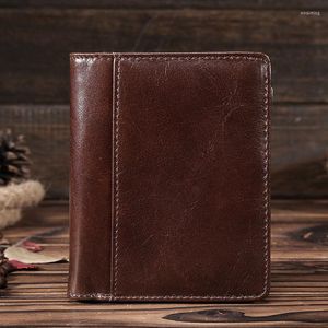 Plånböcker Aetoo Foreign Trade Supply Men's Short Wallet Leather Retro Oil Wax Tide Top Layer Cowhide Coin Purse Prossale