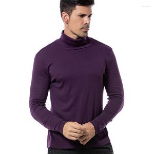 Men's Sweaters LUCLESAM Men's Turtleneck Winter Knitted Sweater Double Collar Slim Fit Pullover Purple Jersey Male Basic Warm Tops