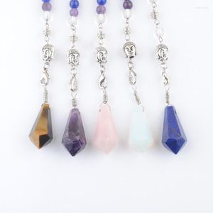 Anhänger Halsketten Großhandel 5 stücke Natursteine Kegel Buddha Kopf 3D Pendel 7 Chakra Kette Für Wünschelruten Wicca Hexagon Reiki Amethysten Lapis