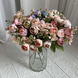 Decorative Flowers Hand Bouquet Fabric Flower Arrangement 5 Fork Camellia Simulation Small Silk