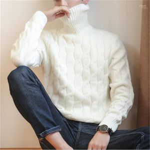 Herrtröjor vinter pullover män tröja kappa stickad turtleneck man solid hög krage män tröjor1