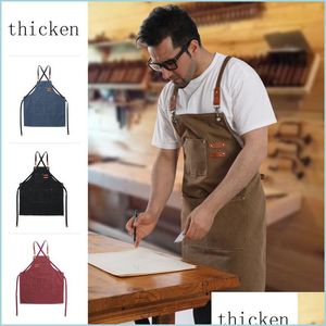 Aprons Thickened Canvas Apron Gardening Waterproof Foreign Trade Coffee Salon Work Drop Delivery Home Garden Textiles Dhkqu