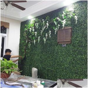 Decorative Flowers Wreaths 200Pcs Per Lot Artificial Turf Carpet Simation Plastic Boxwood Grass Mat 25Cmx25Cm Green Lawn For Home Dhdgl