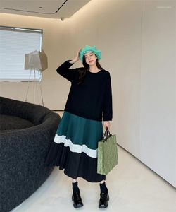 Casual klänningar 2023 Spring Autumn Korea Långärmad kvinna klänning Vestidos bomull Löst plus lapptäcke Valt kvinnor