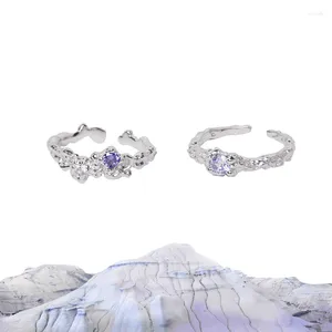 Wedding Rings Trendy Silver Color Open Ring Purple Crystal Jewelry For Women Irregular Shape Engagement Accessories Band Jewellery