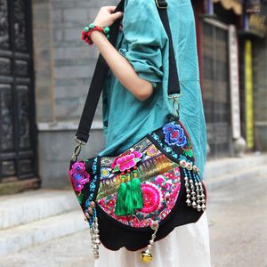 Evening Bags Hmong Embroidered Women Ethnic Original Designer Handbags Vintage Black Canvas Handmade Beaded Shoulder Messenger