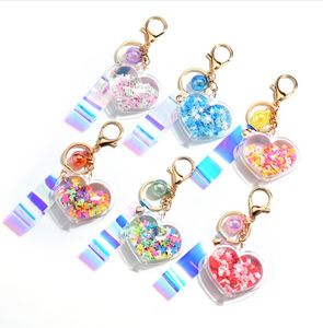 Nyckelringar Lanyards Fashion Sequins Heart KeyChain for Women Pendant Transparent Quicksand Sequin Key Chain Mobiltelefon Bag bil Dr DHT5B