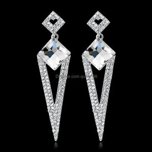 Dangle Chandelier Geometric Shape Crystal Rhinestone Wedding Earring Women Bridal Fashion Party Hanging Earrings Jewelry Drop Deliv Otuxx