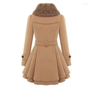 Women's Wool Autumn Winter Coat Women Blend Trench Turn-down Collar Overcoat Female Red Long Sleeve Peacoat Elegant Coats 4XL Plus Size