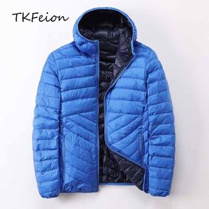 Men's Jackets Fashion Mens Coats Ultra Thin Light Style Warm Duck Down Male Winter Hooded Portable Bag Double-sided Clothing