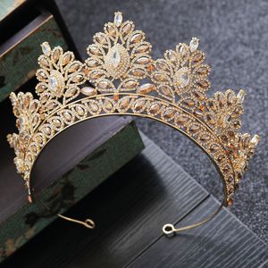 Bröllopshår smycken barock vintage guldfärg champagne brud tiaras krona tillbehör kristalltävling drottning diadem 230112