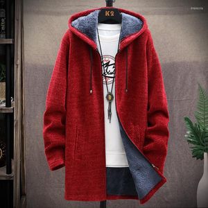 Herrtröjor 2023 Autumn/Winter Men's Fashion Casual Solid Color Medium Length Sweater Fleece and Thick Warm High Quality Coat 5xl