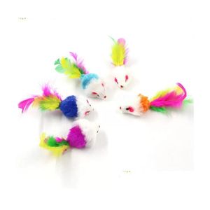 Cat Toys Colorf Feather Grit Small Mouse f￶r roliga spelande husdjur Dog Animals Kitten FY4654 FS14 Drop Delivery Home Garden Supplies Dhrqu