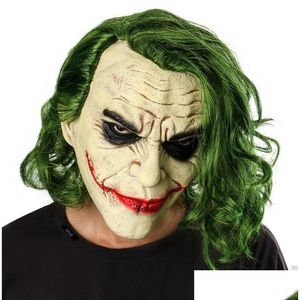 Parti Maskeleri Joker Mask Cadılar Bayramı Lateks Film It Bölüm 2 Pennywise Cosplay Korku Korkunç Palyaço Yeşil Saç Kostümü Drop de DHCS3