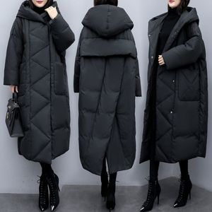 Women's Down Parkas Xlong Oversize Coat Korean svart vadderad bomullsjacka Kvinnor Lös över knäet förtjockas parta jackor Rockar 230111