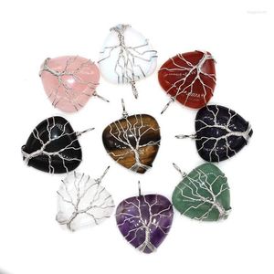 Pendant Necklaces Fashion Healing Rose Pink Quartz Lapis Stone Wire Wrap Handmade Tree Of Life Heart Chakra Pendants For Jewelry Making