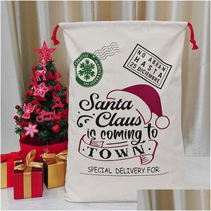 Weihnachtsdekorationen 2023 Geschenktüten Santa Sack Dstring Bag Canvas Large Organic Heavy mit Rentieren Claus Drop Delivery Home Garde Dhdca