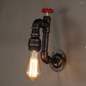 Vägglampvatten rör loft vintage retro smidesjärn industriell sconce remskiva lampor e27 edison hänge hemljusarmatur