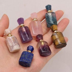 Pendant Necklaces 1pcs Natural Tiger Eye Rose Quartz Charm Crystal Healing Stone Necklace Reiki Essential Oil Diffuser Bottle Size 15x34mm