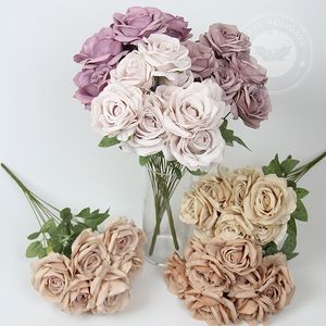 Getrocknete Blumen, 10 Blumenstrauß, Vintage-Rosen, Kaffeebohnenpaste, Lila, Grau, Rosa, Seidenstrauß für Geburtstagsfeier, Hochzeitsdekoration, Raumaufteilung 230111