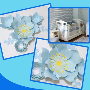 Dekorativa blommor Handgjorda ljusblå DIY -pappersblad set för festbakgrunder Dekorationer Baby Girl Nursery Wall Art Deco Craft Floral