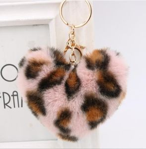 Keychains Lanyards Artificial Pompom Key Rings Leopard Plush Heart Keychain Stylish Gorgeous Faux Fur Ball Keyfobs Bag Holder Jewe Dh4Nd