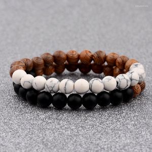 Strand Boncuk Strands Douvei Moda Doğal Ahşap Boncuklar Bilezikler Whiteblack Mat Onyx Dua Boncuk Bilezik Kadınlar Ahşap Yoga Takı