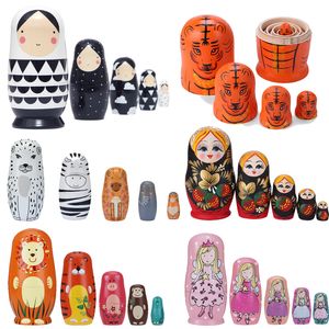 Decorative Objects Figurines Wooden Russian Nesting Stacking Dolls Toy Matryoshka Collection Doll for Home Bedroom Ornaments Craft Supplies 230111