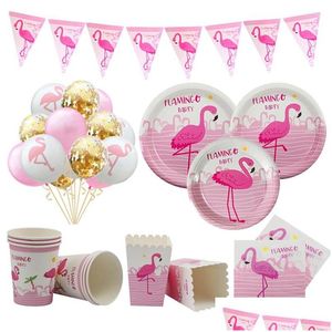 Decoração de festa decoração flamingo havaiana tropical luau suprimentos balões pratos de xícara de xícara ST Primeira decorações de aniversário crianças drop de dhlbt