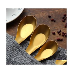 Spoons Stainless Steel Soup Gold Cooked Rice Scoop Children Kids Dinner Tableware Kitchen Accessories Wholesale Rrf14392 Drop Delive Otzhd