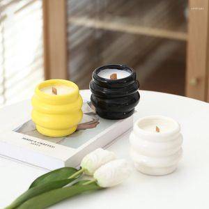 Kerzenhalter, 2 Stück, schöner Fetthalter mit Deckel, 300 ml, Duftglas, Schwarz/Weiß/Gelb, Sojawachs