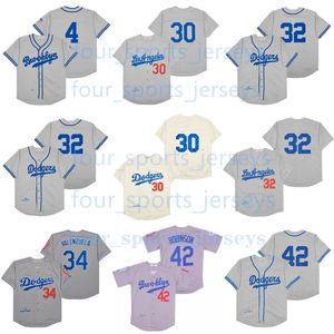 Retro Baseball Hanf grau Trikots Kirk Gibson Piazza Sandy Koufax Fernando Valenzuela Jackie Robinson Größe S--6XL