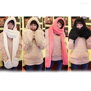 Hats Scarves Gloves Sets 3 In 1 Women Autumn Winter Warm Plush Hood Scarf Snood Thicken XRQ88