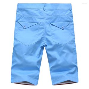 Men's Shorts Wholesale- WOQN Men 201Summer Casual Fashion Cotton Slim Masculina Men's Beach Bermuda Trousers Knee Length Shor