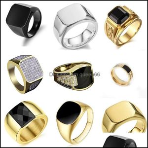 Bandringe Biker Punk Style Collection Gold Breite Siegel Quadrat Finger für Männer Party Hochzeit Schmuck Ganze Verkauf Drop Lieferung Otedr