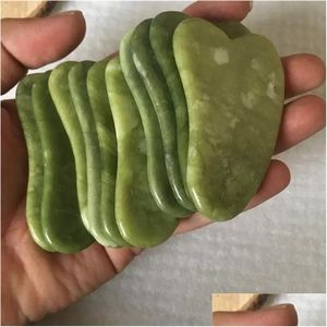 Ansikte massager masr naturlig xouyan stengrön jade guasha gua sha brädet för skrotterapi superkvalitet behöver hjärtformat scra drop d dhgua