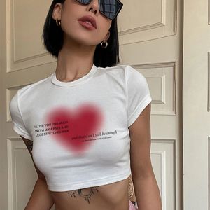 Damen T-Shirt Ästhetischer Herzdruck Damen T-Shirt Anime Brief Kawaii 90er Crop Tops Sommer Kurzarm T-Shirts Kpop Streetwear Y2K Kleidung Dame 230111