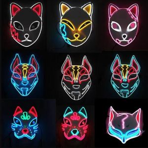 Demon Slayer Glowing El Wire Mask Kimetsu Inga Yaiba -karaktärer Cosplay kostymtillbehör japanska anime räv halloween ledmask SS0112